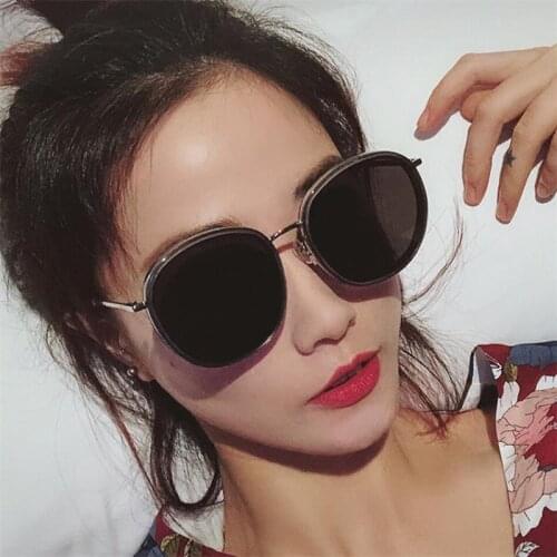 Classic Round Womens Metal frame Black Sunglasses Luxury reflective Mirror Sun Glasses Men Summer Outdoor UV400 Eyewear