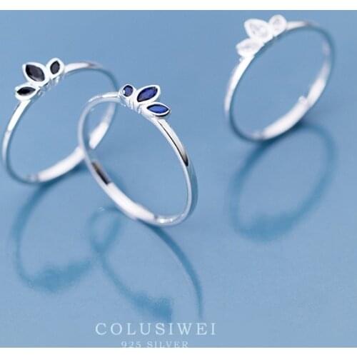 Colusiwei Fashion Tree Leaf Black Blue Clear CZ Finger Rings for Women 925 Sterling Silver Luxury Engagement Statement Bijoux