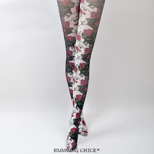 Rose Printed Pantyhose Spring Thin Harajuku Ethnic