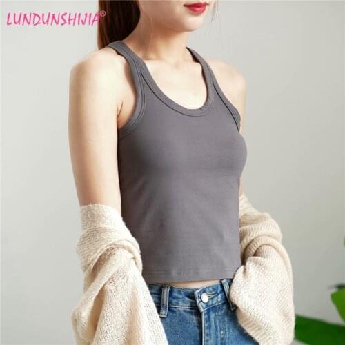 LUNDUNSHIJIA 2020 Spring Autumn Fashion Women Sexy Slim Tops O-Neck Sleeveless Ladies Good Quality 100%Cotton Tank Tops