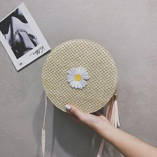 New Women Small Round Rattan Bags Fashion Summer Beach Straw Weave Shoulder Bag Solid Color Fringed Crossbody Bag For Women