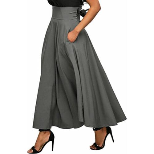 Fashion High Waist Pleated Long Skirts Women Flared Full Maxi Skirt Swing Women Business Luxury Maxi Skirt