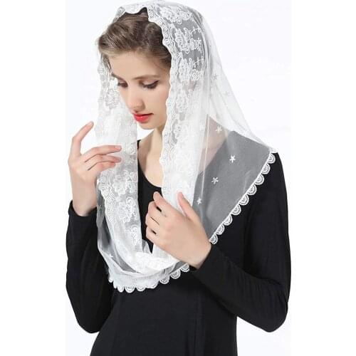 Muslim Catholic Womens Lace Cappa Sub-Veil Scarf Ivory Black Veil