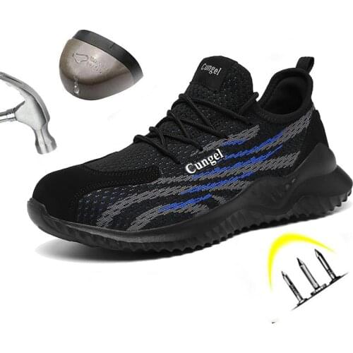 Safety Shoes Men Breathable Mesh Steel Toe Non-Smashing Puncture-resistant Indestructible Work Boots Footwear Unisex Size 36-46