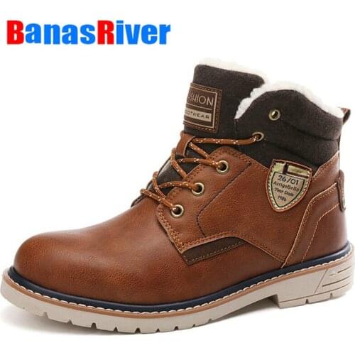 2020 Winter Warm Fur Plush Mens Boots Leather Ankle Snow Outdoor Sport Desert Sneakers High Top Comfortable Motorcycle Shoes