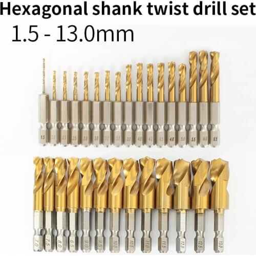 Hexagonal handle 1/4 inch angle iron plate stainless steel special twist drill set Q type ultra short drill hole 1.5-13mm