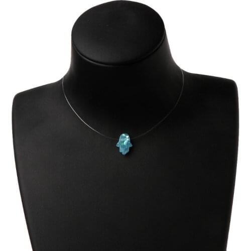 Invisible Hamsa Hand Opals Pendant Necklace Transparent Fishing Line Choker Trendy