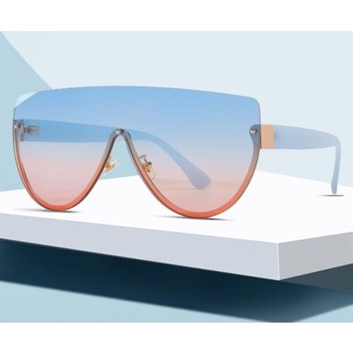 Vintage Square Oversized Sunglasses Women 2021 Luxury Brand Designer Travel Siamese Flat Rimless Sun Glasses Fashion Shades