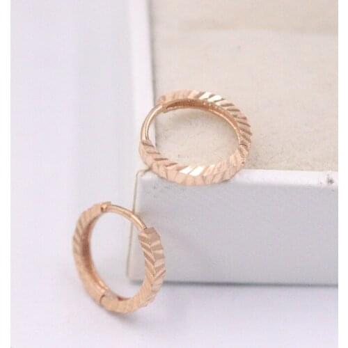 Pure Solid 18K Rose Gold Earrings Women Luck Stripe Hoop Earrings 1.3-1.6g 12.5x2mm Best Gift
