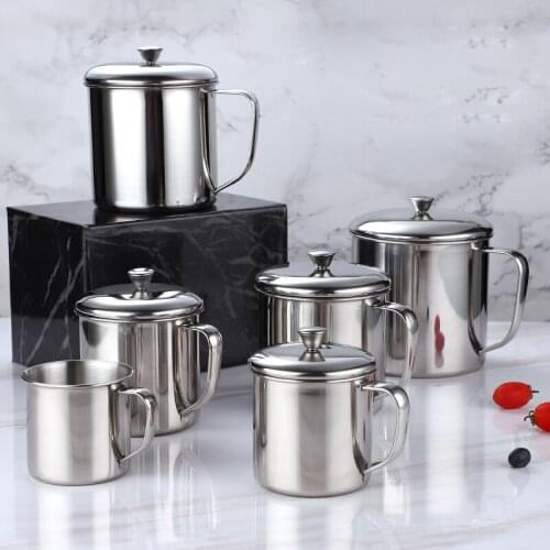 304 Stainless Steel Camping Mug With Lid Outdoor Drinking Office Coffee Tea Handle Cup Kindergarten School Canteen Student Cup
