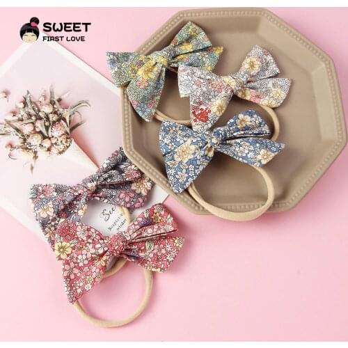 1pc Cotton Hair Bows For Baby Girls Print Bow Nylon Headbands Newborn Head wraps Elatisc Hair band Hair Accessories Baby Gifts