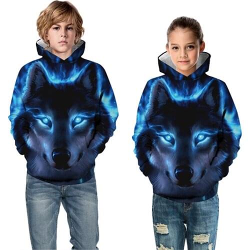 Family Matching Outfits Autumn Winter 3D Tiger Wolf Print Hooded Parent Child Sweater Father Mother Kids Boys Girls Home Clothes