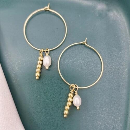 Real Freshwater Pearl Earrings 14K Gold Filled Beads Dangle 25mm Hoops Bohemian Pendientes Boucles D'oreilles For Women Girl