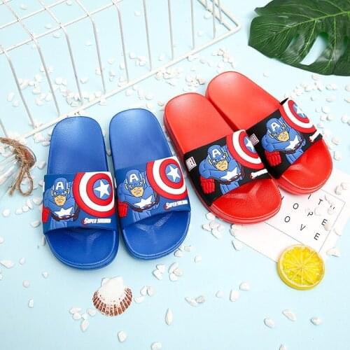 Marvel Slippers Captain Child Shoes Kid Summer Soft Bottom Non-slip Take A Bath Shoe Cartoons Print Wear-resistant Flip Flops