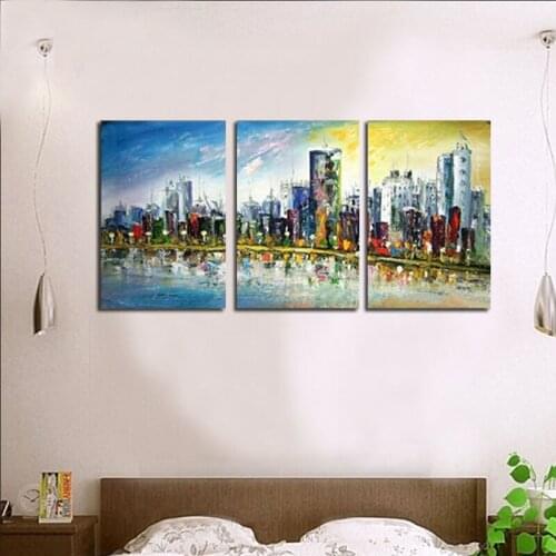 Modern fashion abstract oil painting on canvas Hand painted seaside city landscape paintings NO frame