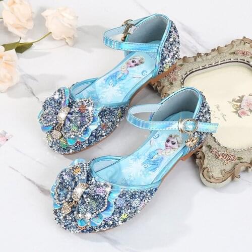 Disney Frozen 2 Girls Lovely Cartoon Elsa Shoes Fashion Crystal Shoes For Baby Girls Soft Leather Single Shoes Elsa Sandals