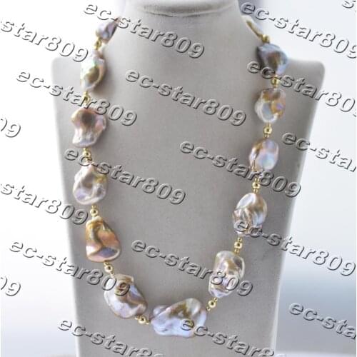 Z11307 Big 21" 35mm Natural Gold-Lavender Baroque Reborn Keshi Pearl Necklace Women Fine Jewelry