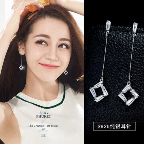 New Hot Fashion 925 Sterling Silver Crystal Long Earrings for Women Girls Gift Fashion Statement Jewelry 2018