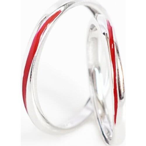 Sole Memory Creative Cute Red Line Couple 925 Sterling Silver Female Resizable Opening Rings SRI598