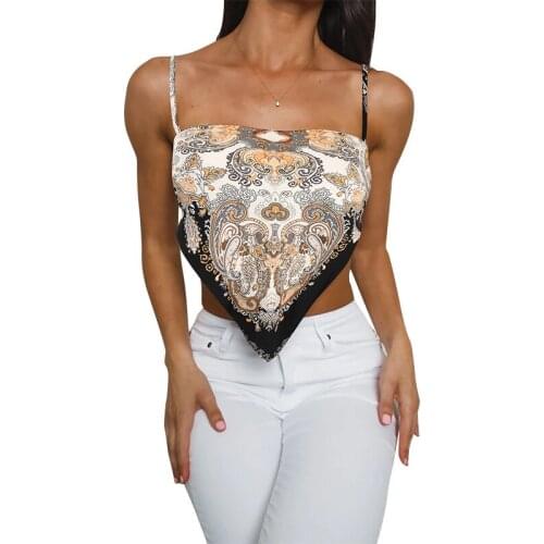 Echoine Summer Printed Spaghetti Strap Sexy Bodycon Tank Top Irregular Backless Ladies Party Club Streetwear Outfits Top