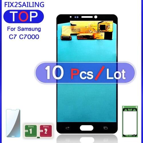 For Samsung Galaxy C7 C7000 LCD Display 100% Tested Working Super AMOLED Touch Screen Assembly Digitizer With Tempered Glass