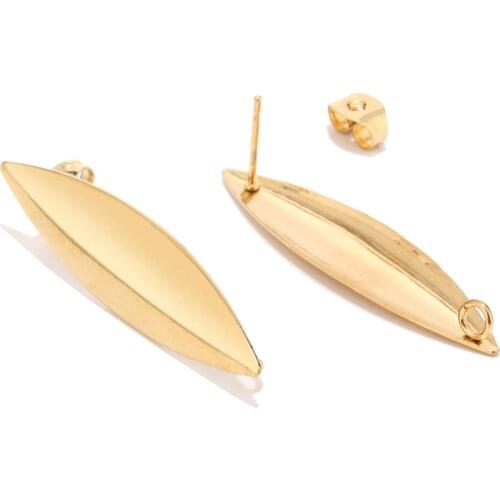 10pcs Stainless Steel Long Marquise Earring Stud Components 38x10mm Gold Silver Horse Eye Earring Post with loop