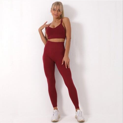 2PCS Seamless High Waist Legging Sports Suits Clothing Women Yoga Leggings Set Workout Sportswear Gym Sleeve Crop Top Yoga suit