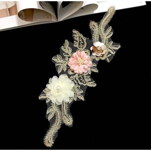 2pc Golden Embroidered Lace Patch 3D Applique Creative Accessories Flower Patch Dress Headdress