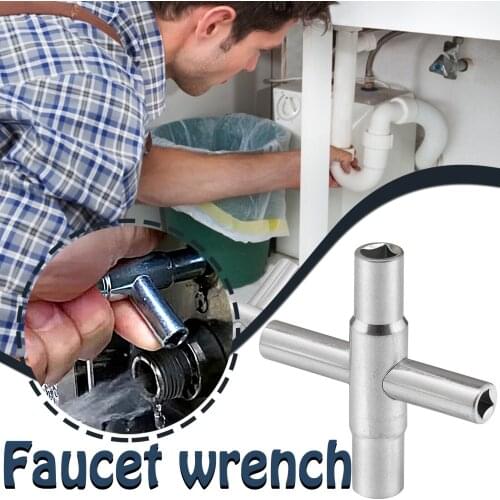 4-Way Sillcock Key Sillcock Wrench A Super Practical Household Tool Tap Wrench Wrench Silver Water Utility Key for Hose Bib
