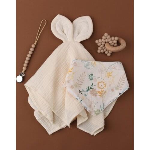 4 Pcs Baby Birthday Gift Beech Wooden Teether Suit Toys Baby Cotton Bib Soothe Appease Towel Kids Products With Box Set