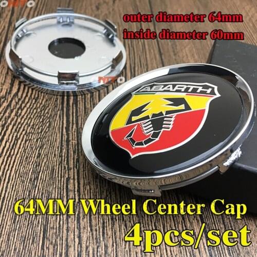 4pcs/set Aluminum Sticker Abarth logo Emblem 64MM Chrome Car Wheel Center Cap Badge Covers Rim Hub Cap 2.52INCH For Car Styling