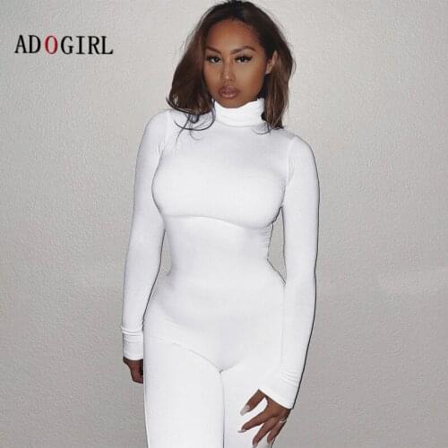 Adogirl Solid Turtleneck Jumpsuit Elegant Long Womens Overalls Active Fitness Outfits Sporty Basic Sportswear Female Overall