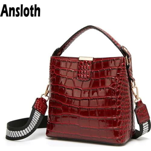 Ansloth Patent Leather Handbag Ladies Alligator Pattern Handle Bag Women Luxury Shoulder Bag Female Small Crossbody Bag HPS710