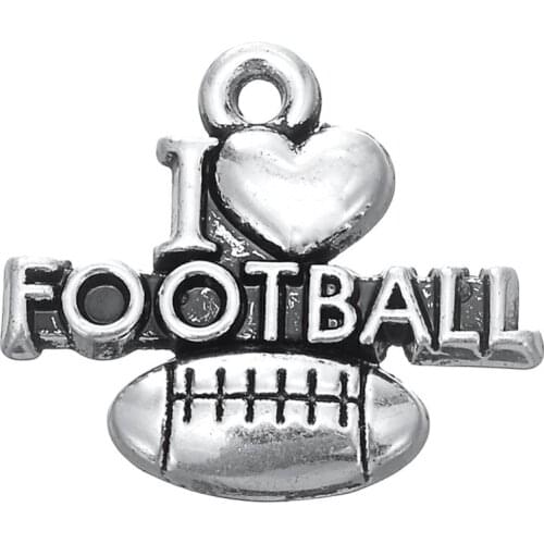 Antique silver plated I heart (love) football charm for Zinc Alloy Metal DIY jewelry making