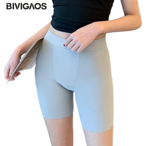 BIVIGAOS Summer High Waist Thin Ice Silk No Trace Safety Shorts Women Elastic Add Crotch Short Sexy Shorts OuterWear Underwear
