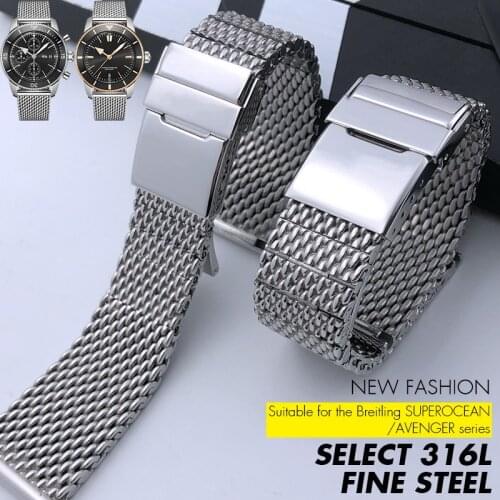 22mm 24mm High Quality Stainless Steel Watch Band Fit for Breitling SuperOcean 316L Silver Metal Strap Deploy Buckle Bracelets