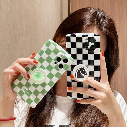 Tobebest Green Black Lattice Stand Phone Cases for iphone 12 Pro Max 11 Pro X XS Max XR 7 8 Plus Soft IMD Shell Cover