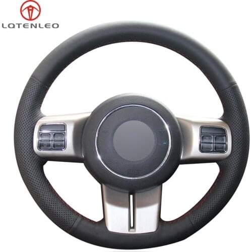 LQTENLEO Black Genuine Leather DIY Car Steering Wheel Cover For Jeep Grand Cherokee 2011-2013 Compass Patriot Wrangler 2011-2017