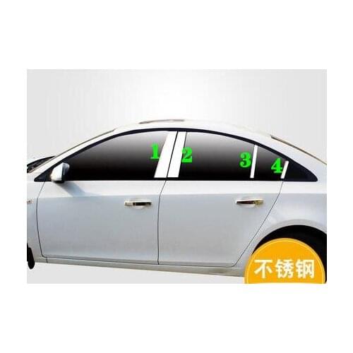 Higher star stainless steel 8pcs car windows decorative bar trims of middle pillar for CRUZE 2009-2014