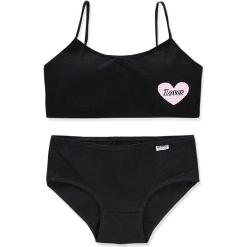 Teen Bra Panties Sets Training Bra for Girls Girls Cotton Underwear Sets Teenager Sport Underwear Puberty Student Bra Vest 8-16Y