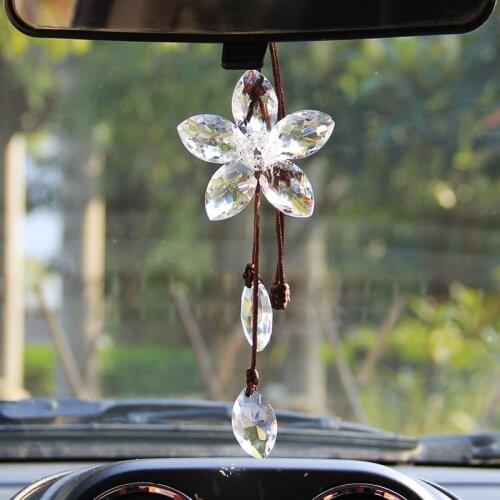 Crystal Hanging Ornaments Car Rearview Mirror Handmade Flower Glass Crafts Home Decor Figurines Car Interior Miniatures