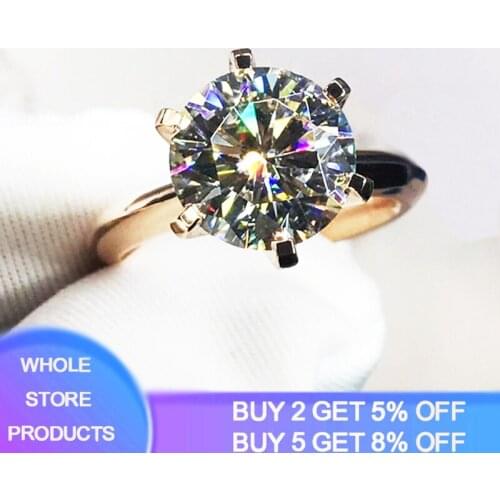 YANHUI Have 18K RGP LOGO Pure Solid Rose Gold Rings Luxury Round Solitaire 8mm 2.0ct Zirconia Diamond Wedding Rings For Women