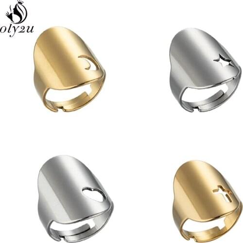 Bohemian Stainless Steel Hollow Heart Rings for Women Charm Jewelry Stainless Steel Chuncky Dome Big Ring Adjustable bague homme