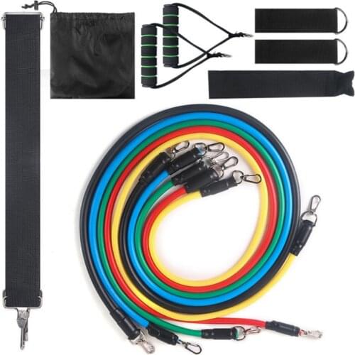 Resistance Bands Set Tension Rope Elastic Gym Equipment Exercise Tape Pull Wall Pulley Fitness Training Sports Workout 11 Pcs