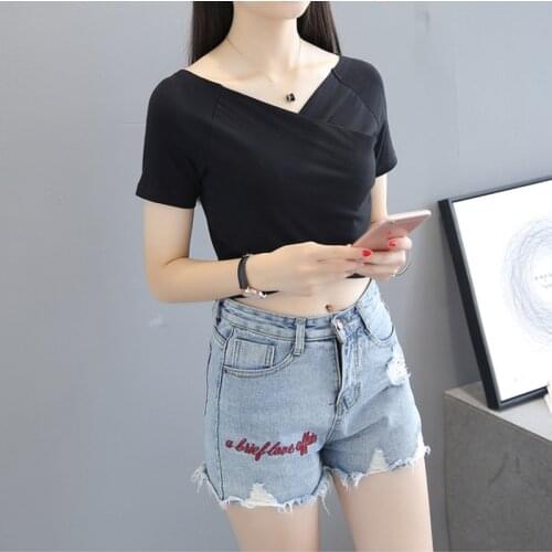 Crop top summer t shirt women Cross short t-shirt camiseta poleras de mujer moda 2019 chemise femme tee shirt women tshirt white