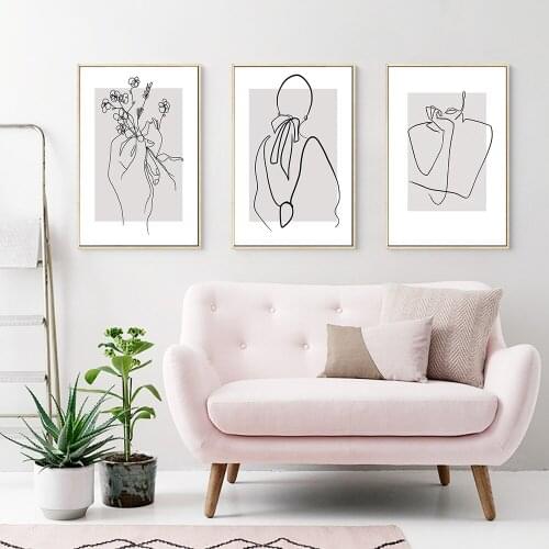 Minimalism Abstract Lady Line Posters Flower Canvas Painting Wall Art Figure Body Hand Print Pictures Bedroom Nordic Home Decor