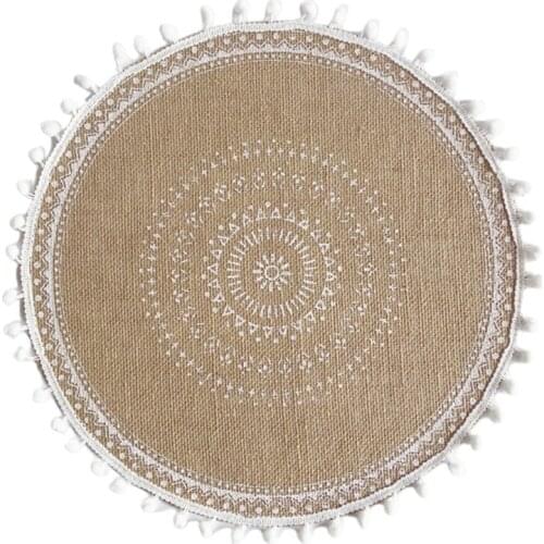 N58C Creative Mandala Round Placemat Boho Woven Macrame Fringe Tassels Table Mat Heat Resistant Cup Plate Coaster Decor