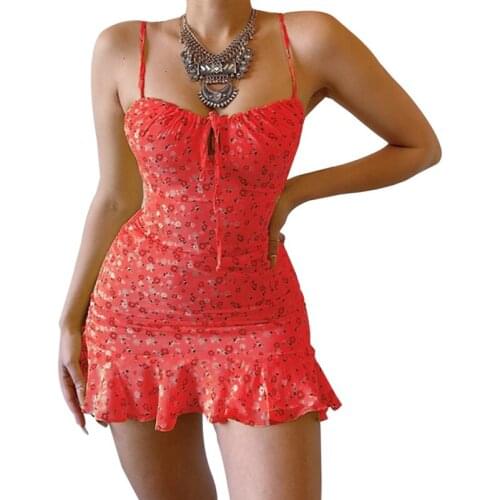 2021 New Slim Summer Dress Female Robe Sexy Floral Mini Dress One-shoulder Ruffled Dress Open Back A-line Short