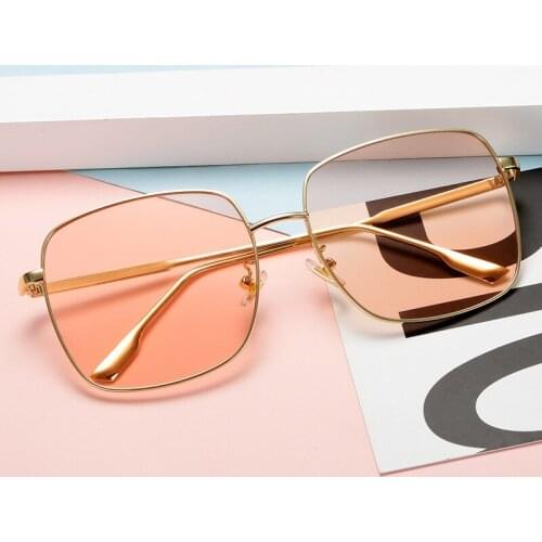 Vintage Big Square Sunglasses Women Fashion Retro Sun Glasses Female Brand Designer Black Pink Mirror Luxury Metal Eyeglasses