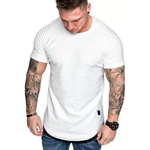 O Neck Short Sleeve Muscle Solid Casual Tops Shirts Summer Basic Tee New Hot Mens T-Shirts Pleated Wrinkled Slim Fit